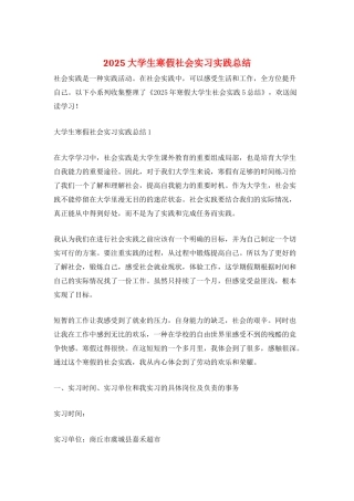 2025大学生寒假社会实习实践总结