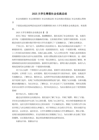 2025大学生寒假社会实践总结