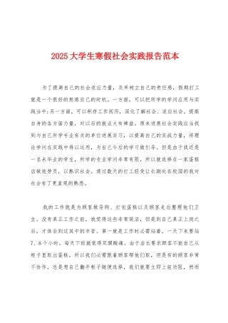 2025大学生寒假社会实践报告范本