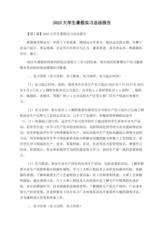 2025大学生暑假实习总结报告