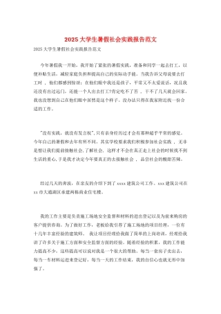 2025大学生暑假社会实践报告范文