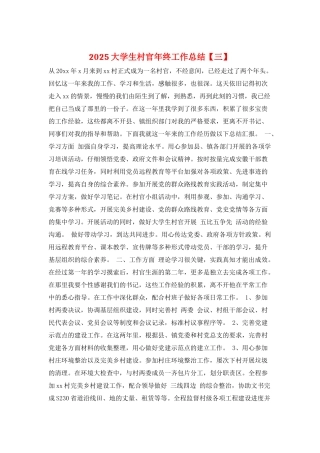 2025大学生村官年终工作总结