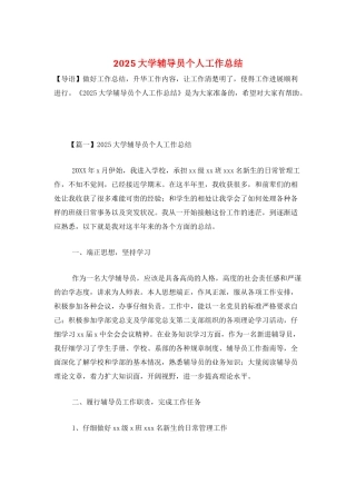 2025大学辅导员个人工作总结