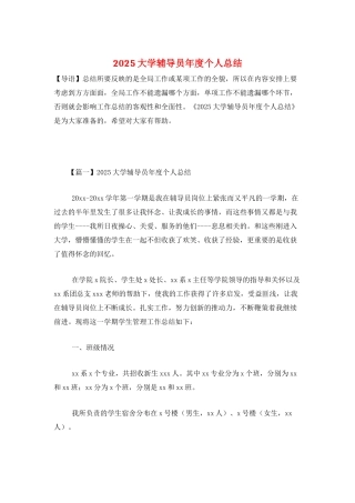 2025大学辅导员年度个人总结
