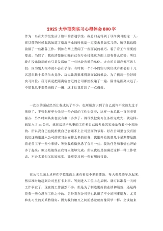 2025大学顶岗实习心得体会800字