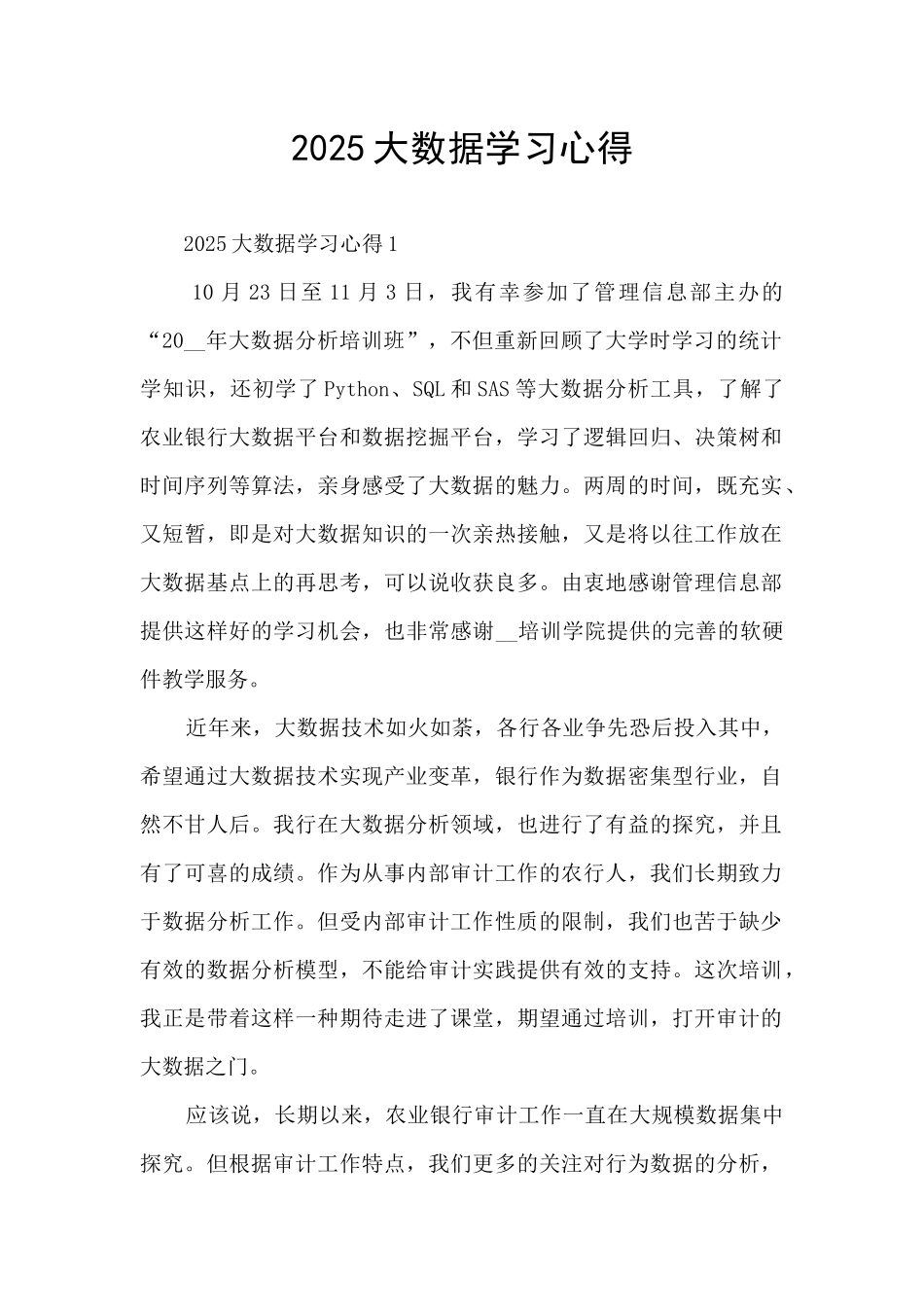 2025大数据学习心得_第1页