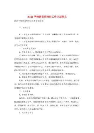 2025学校新教师培训工作计划范文