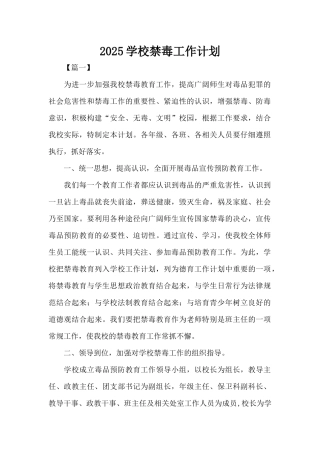 2025学校禁毒工作计划（标准版）