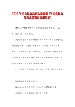 2025学校食堂食品安全自查表-