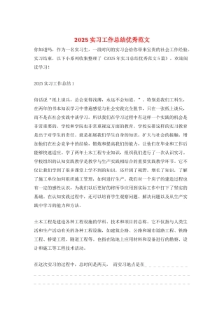 2025实习工作总结优秀范文