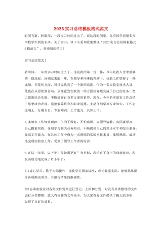 2025实习总结模板格式范文