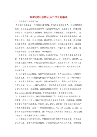 2025实习生转正后工作计划格式