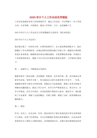 2025审计个人工作总结优秀模板