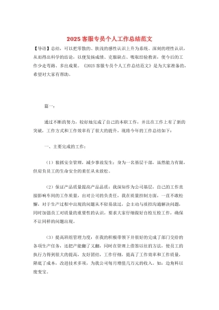 2025客服专员个人工作总结范文