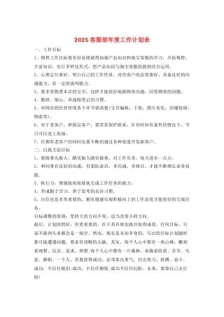 2025客服部年度工作计划表