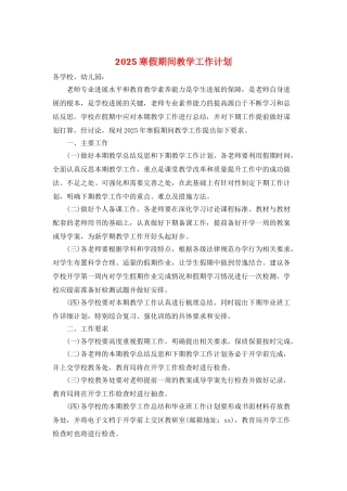 2025寒假期间教学工作计划