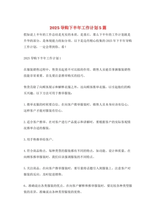2025导购下半年工作计划5篇