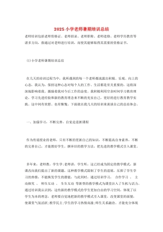 2025小学教师暑期培训总结