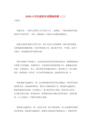 2025小学生副班长竞聘演讲稿