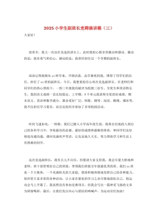 2025小学生副班长竞聘演讲稿(三)