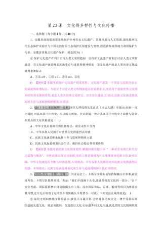 2025届《名师A计划》高考政治人教版一轮复习配套练习第23课 文化的多样性与文化传播