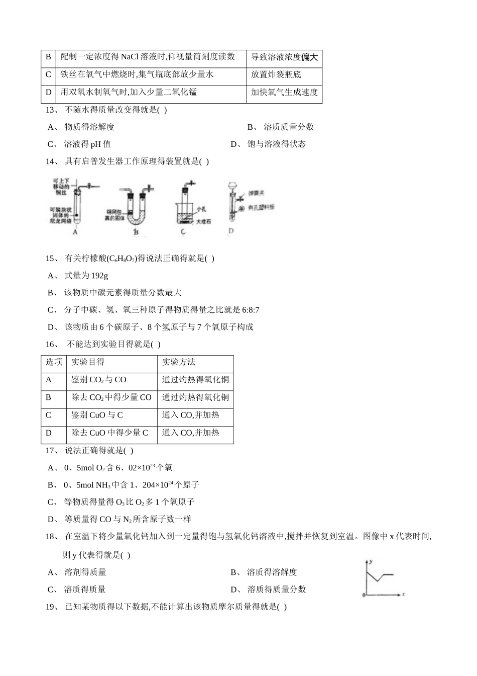 2025届闵行区中考化学一模配答案_第2页