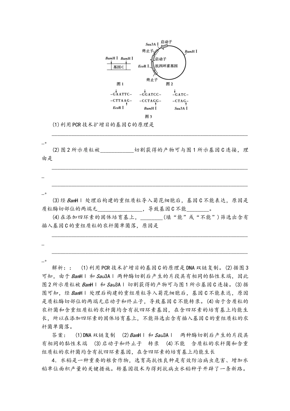 2025届高考生物一轮复习-课时作业基因工程新人教版_第3页