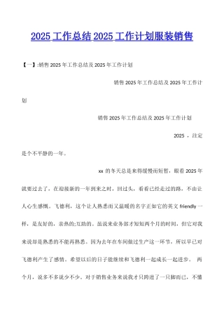 2025工作总结2025工作计划服装销售