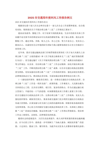 2025市交通局年度纠风工作报告例文