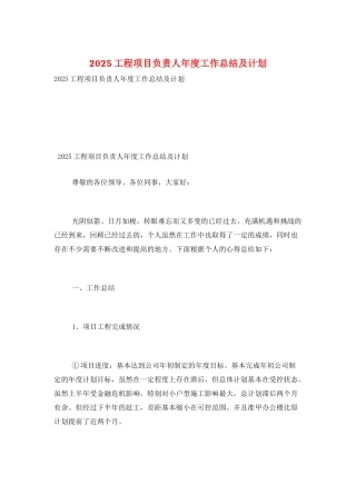 2025工程项目负责人年度工作总结及计划