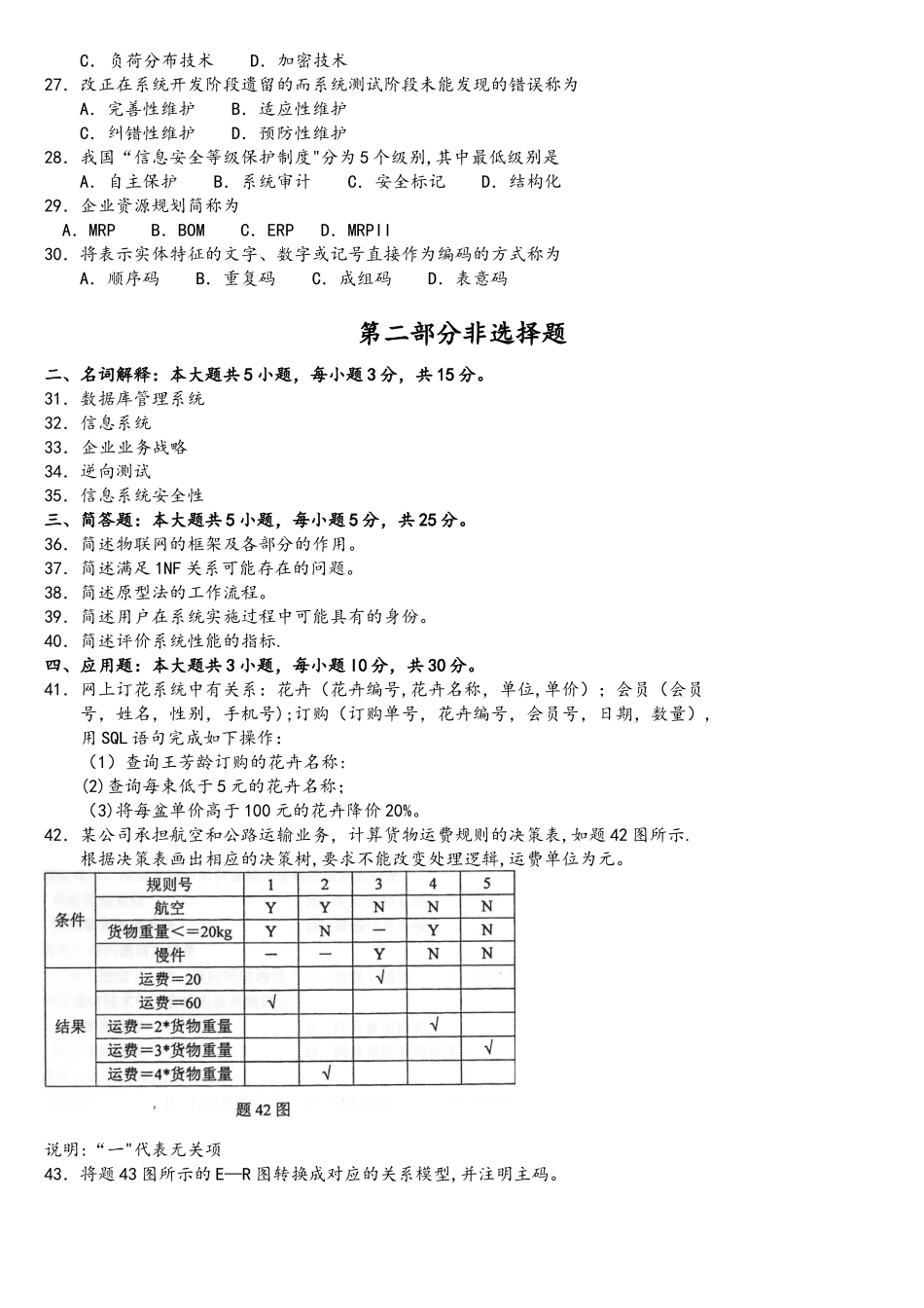 2025年10月自考00051管理系统中计算机应用试题及答案含评分标准_第3页