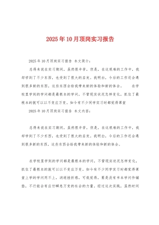 2025年10月顶岗实习报告