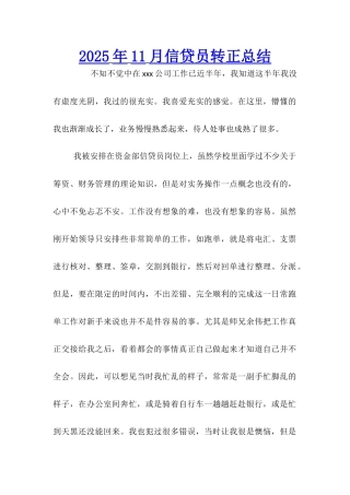 2025年11月信贷员转正总结