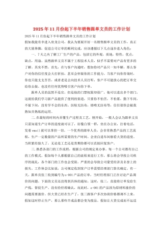 2025年11月份起下半年销售跟单文员的工作计划