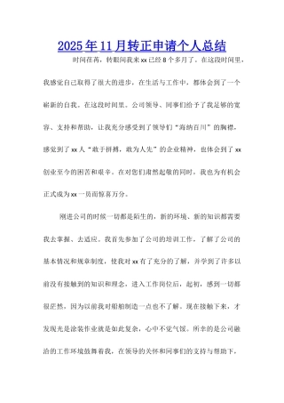 2025年11月转正申请个人总结