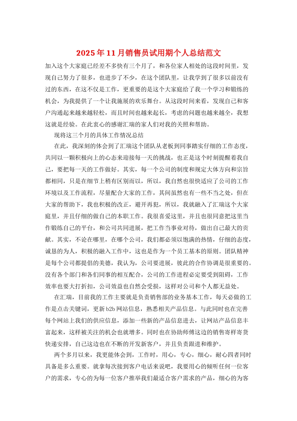 2025年11月销售员试用期个人总结范文_第1页