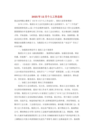 2025年12月个人工作总结
