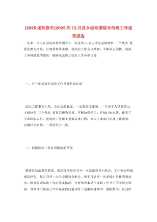 2025年12月县乡综治委综合治理工作述职报告