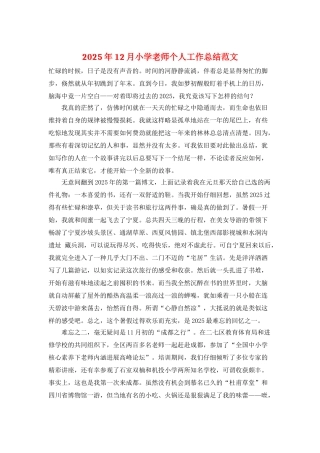 2025年12月小学教师个人工作总结范文