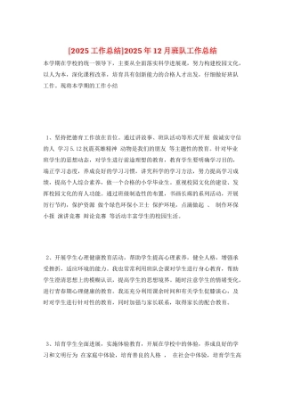 2025年12月班队工作总结