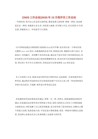 2025年12月程序员工作总结