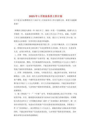 2025年1月初业务员工作计划