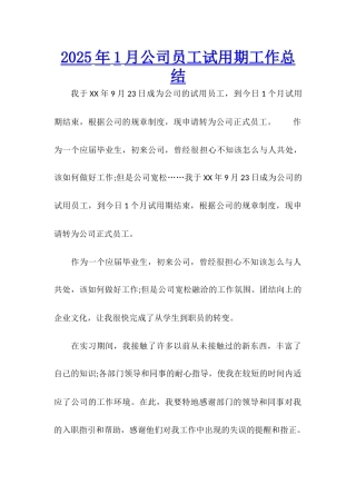 2025年1月公司员工试用期工作总结