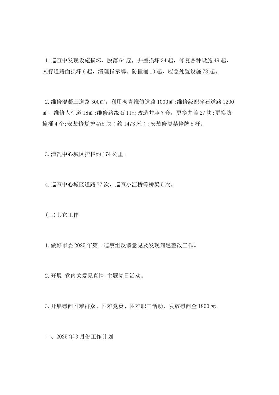 2025年2月份城市道路管理处工作总结暨2025年3月份工作计划_第3页