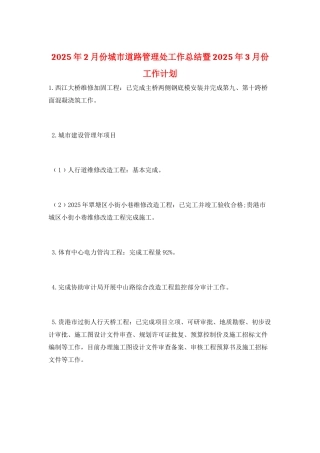 2025年2月份城市道路管理处工作总结暨2025年3月份工作计划