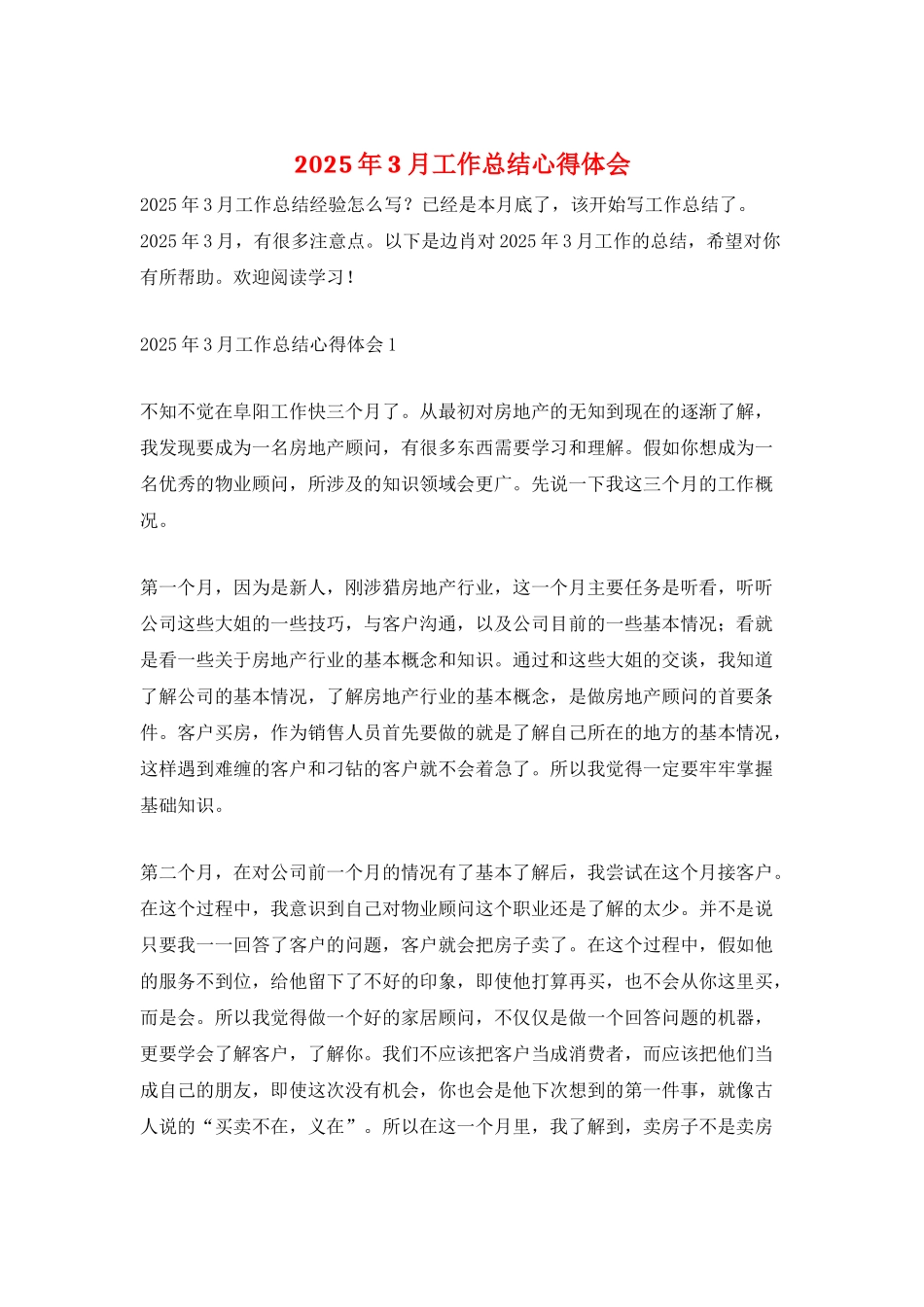 2025年3月工作总结心得体会_第1页