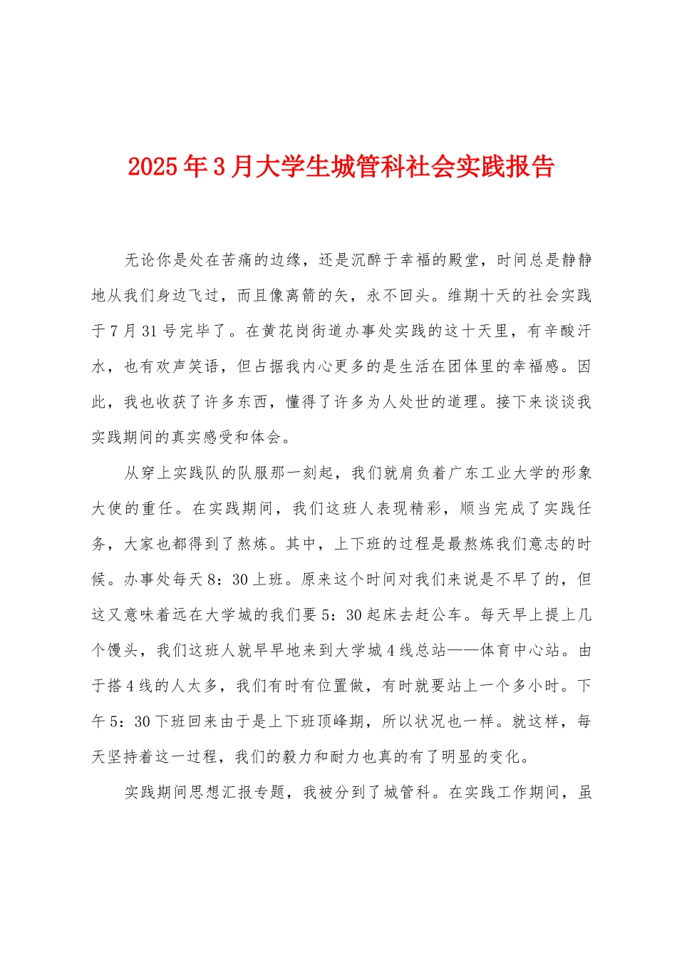 2025年3月大学生城管科社会实践报告_第1页