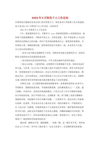2025年3月财务个人工作总结