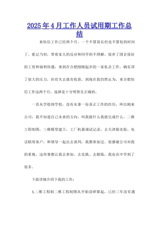2025年4月工作人员试用期工作总结