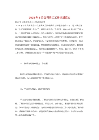 2025年5月公司员工工作计划范文